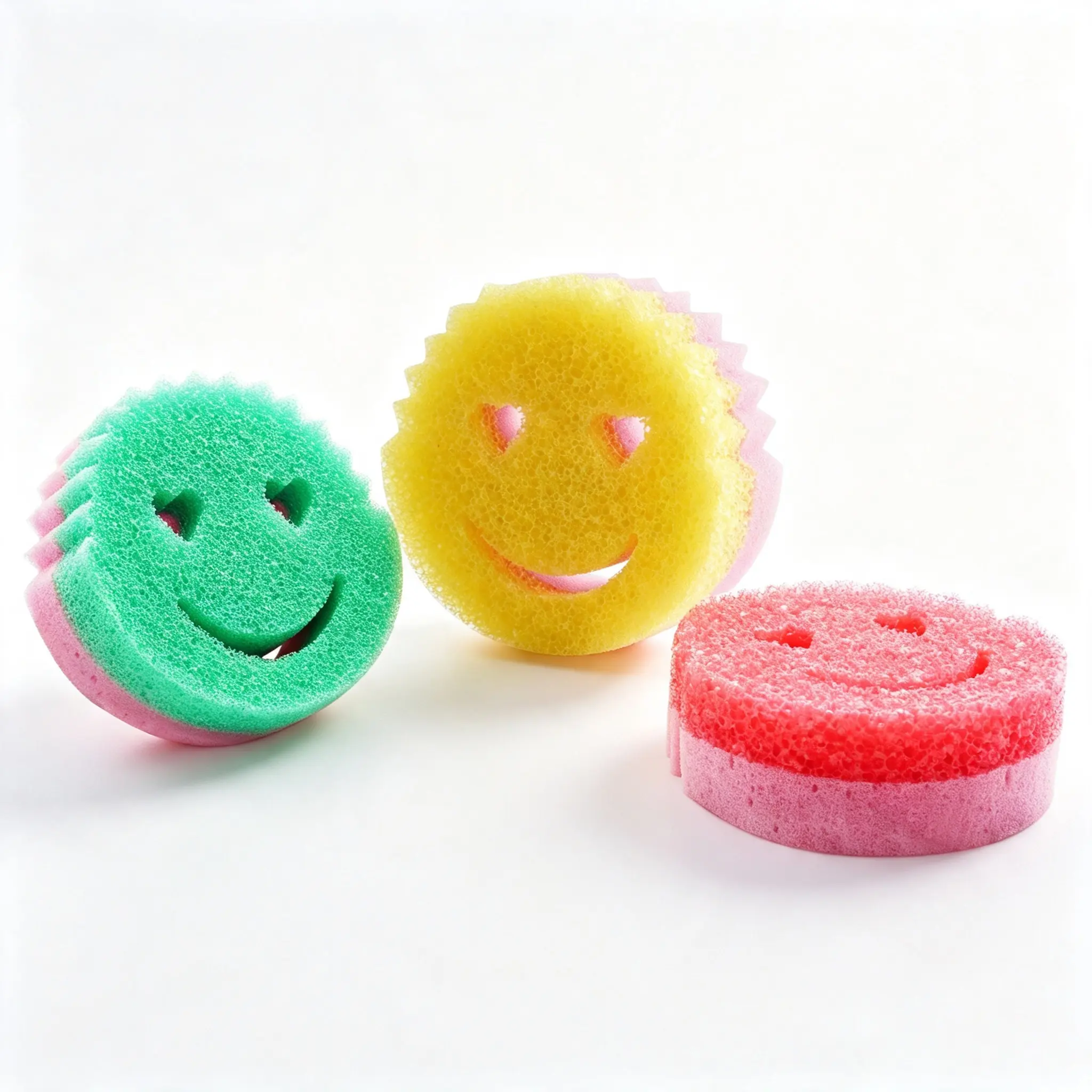 Cute Heart Eyes Smiley Face Temperature-Sensitive Dual-Sided Dish Sponge, Quick-Dry Antimicrobial Cleaning Tool for Kitchen, Flexible Sponges & Scouring Pads for Tools and Cleaning