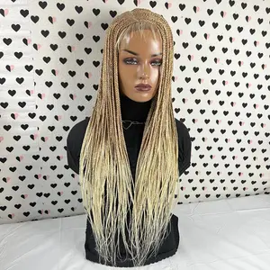 C Cut Cornrow Feedin Box Braids Braided Lace Front Braid Wigs Color 27/613 Ombre