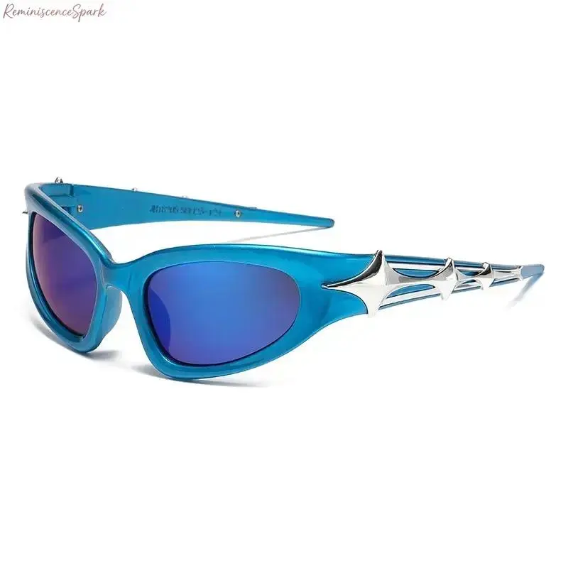 Unisex Y2K Punk Sports Sunglasses, Vintage UV400 Goggle Style Eyewear with Star Spikes Design, Trendy Anti-Glare Shades for Streetwear, Raves, Cosplay & Festival Outfits