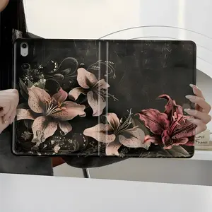 Gothic Dark Lily iPad Case Vintage Floral Art Protective Cover iPad Book-Style Case for iPad Pro 2022 2021 2020 2019, Full Protection and Pen Slot for Office and School Use, Perfect Gift for Family and Friends, Tablet Protective Cover