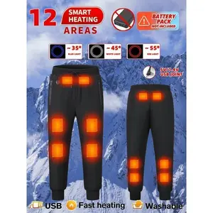 12 Heating Zones Electric Heating Warm Sports Pants, Thickened Waist Pull Rope with Zipper Pockets, Suitable for Outdoor Activities in Autumn and Winter, Soft, Lightweight and Comfortable Pants, (Battery Set Not Included)