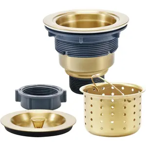 3-1/2 Inch  Sink Drain, Durable Stainless Steel Brass Kitchen Sink Drain Assembly Kit with Sink Strainer  Basket/Strainer Assembly/Sealing Lid for Standard Kitchen Sink