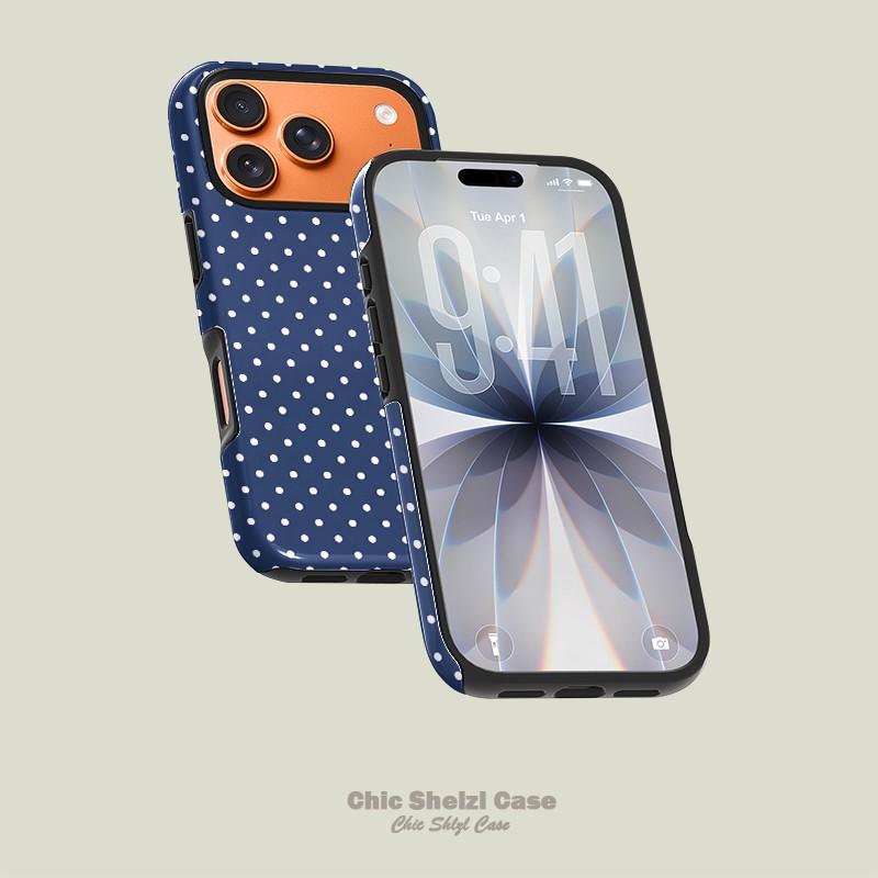 Blue Polka Dot Pattern Dual Layer Phone Case for iPhone 17 16 15 14 13 12 11 Plus Pro Max Air, Perfect Gift for Friends