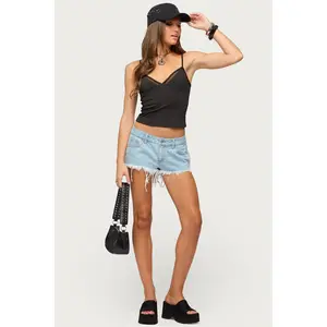 Frayed Vintage Washed Denim Shorts