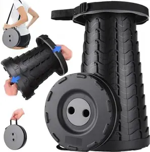 Boreeman Upgraded Folding Stool Lightweight Yet More Sturdy with Load Capacity 400lbs Portable Collapsible Stool Retractable Stool for Camping Fishing Hiking BBQ (Black)