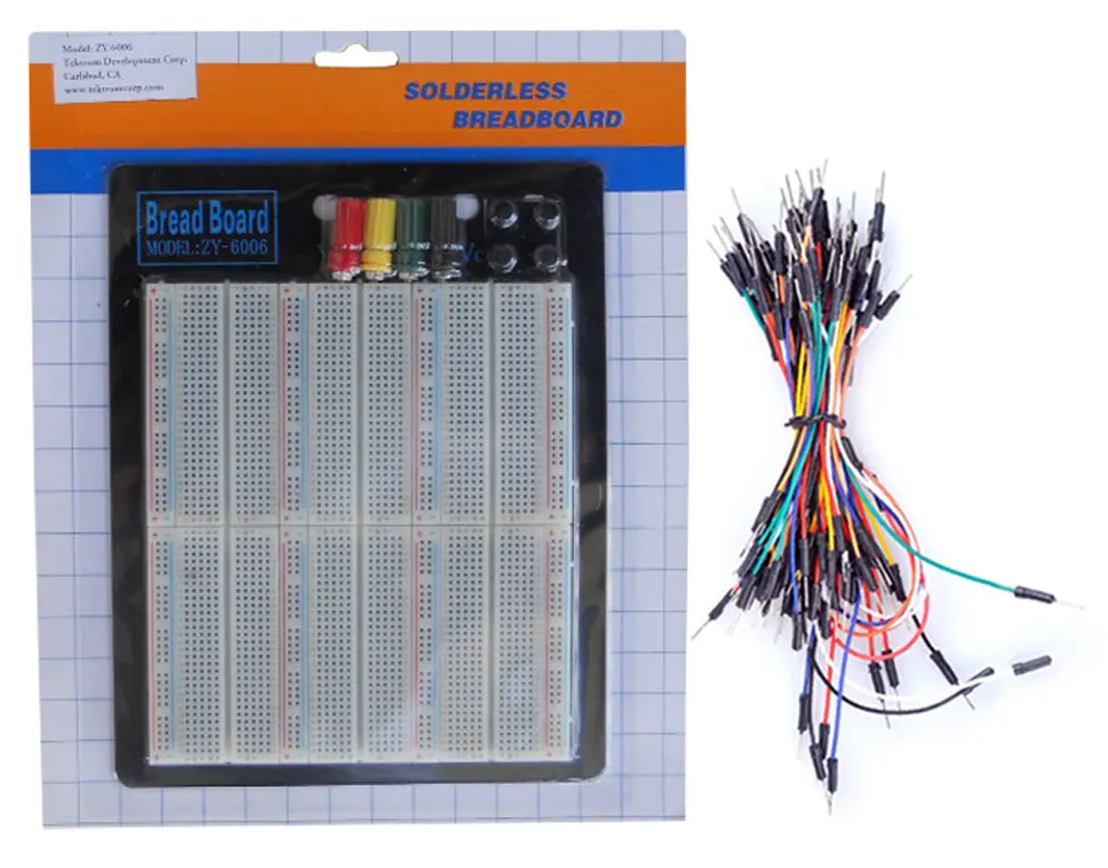 Tektrum Externally Powered Solderless 2200 Tie-Points Experiment Plug-In Breadboard With Aluminum Back Plate And Jumper Wires For Proto-Typing Circuit