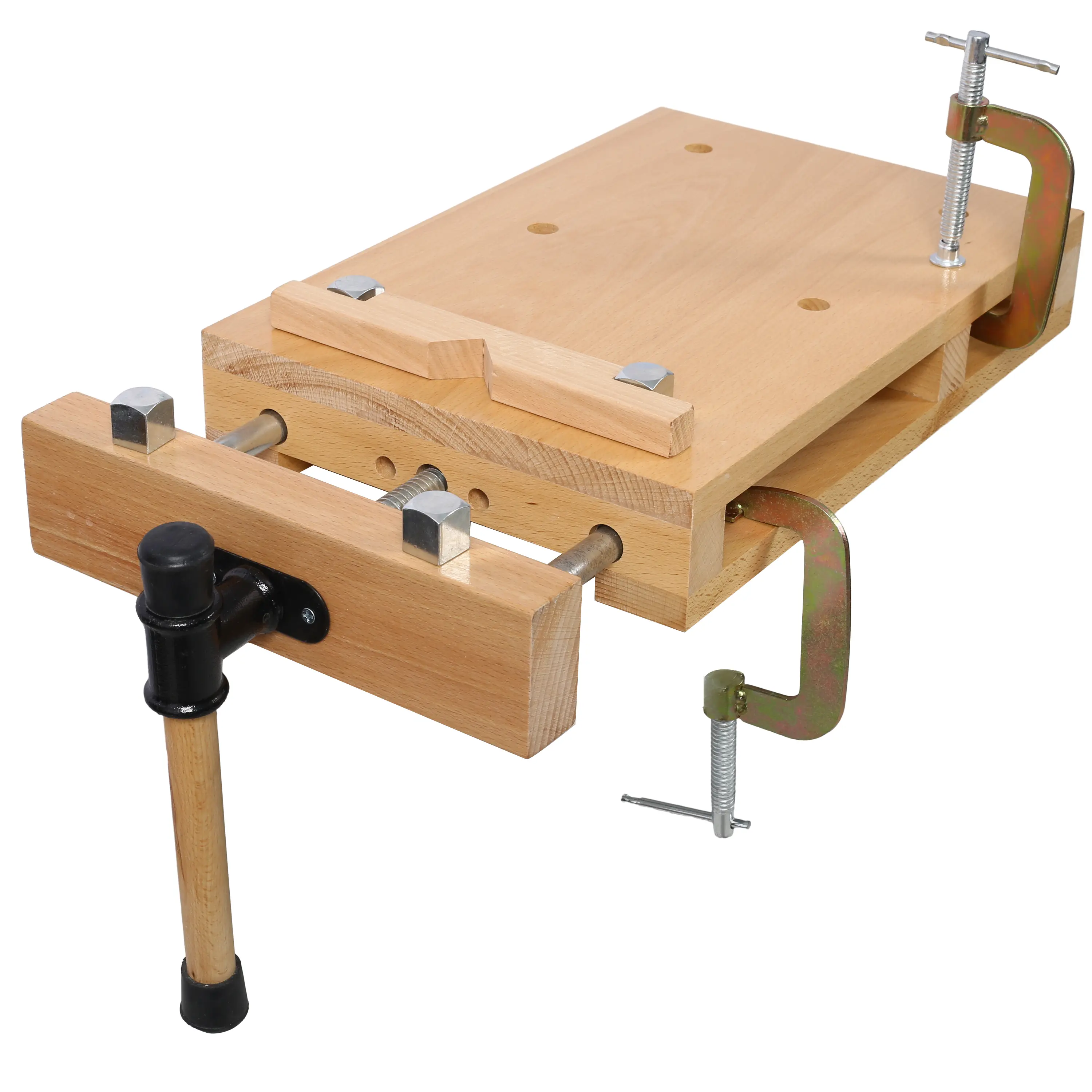 Portable Beech Woodworking Bench Vise - Natural Beech Wood, Polished & Smooth Burr-Free Corners, 20.5x11x2.7in, 13lbs, 2 G-Type Fixing Clips, 4 Limit Blocks, Quick-Release Handle, 7.87in Opening, Embedded Process, Wood Processing Use, Natural Wood