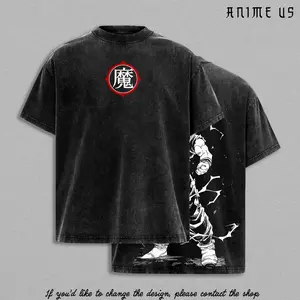 Saiyan Son Rage Anime Shirt Vintage Washed Oversized T Shirt Lightning Aura Warrior Graphic Back Green Mentor Symbol Streetwear Heavy Cotton Tee