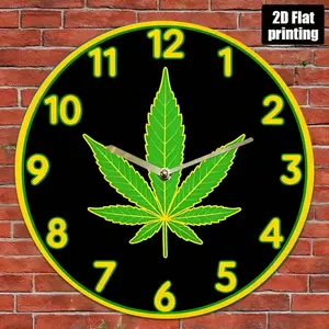 1 piece 12inch Neon Leaf Wall Clock - Acrylic Quartz Silent Battery Powered (AA battery not included) with Projection Function, Green and Yellow Numbers, Suitable for Home, Cafe, Holiday Decoration - Unique Creative Design, Coffee Shop Clock| Neon Leaf