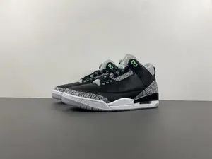 Black Leather with Grey Elephant Print and Neon Green Accents Retro Mid-Top Basketball Shoes