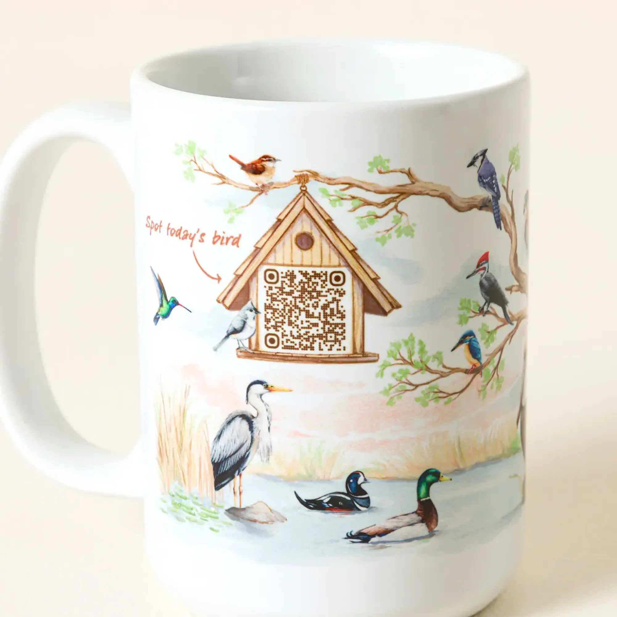 Birdwatcher Interactive QR Code Mug, Kitchenware Drinkware Cup for Coffee, Unique Gifts for Bird Enthusiasts