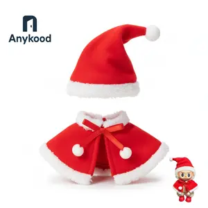 Anykood Labbubu Santa Costume Set Red Cape & Santa Hat for The Monsters Dolls Festive Holiday Outfit Soft Plush Fabric Christmas Makeover