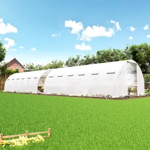 [Ships in 2 Boxes] [Brandday][Memorialday] AMERLIFE 34x10x7 FT Large Walk-in Tunnel Greenhouse for Outdoors with Watering System 2 Zipper Rolling Doors, Heavy Duty Greenhouse Enhanced Galvanized Steel Frame 14 Windows