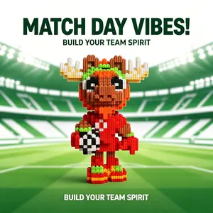 Red Jersey Moose Soccer Mascot Building Set - 3D Northern Forest Spirit Micro Bricks(1005), Majestic Antler Professional Model, Sports Fan Desktop Decor Gift
