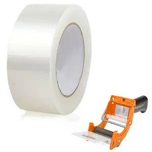 Clear Tape Strip Dispenser with 6 Strips of Clear Packaging Tape - Metal Dispenser for Shipping Boxes General Packaging 6 Rolls of Tape + 1 Dispenser Strong Adhesive Versatile Use