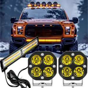 2/4pcs Ultra-Bright 3-Lens LED Pods, Dual-Color Switchable 6500K White & Amber, IP67 Waterproof Auxiliary Lights with Adjustable Mounting Bracket, Plug-and-Play Install for Trucks, Off-Road DRL Fog Lights