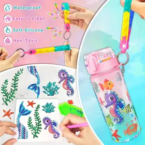 DIY Water Bottle Kits, 600ml Water Bottles, with Mermaid Stickers, Gemstone Diamond Painting Crafts, Fun DIY Art Gifts for Birthday, Creative Summer Crafting Sets Packaging Supplies