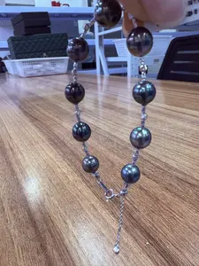 028 seawater south black Tahitian pearl bracelet 9-10mm S925 in silver color