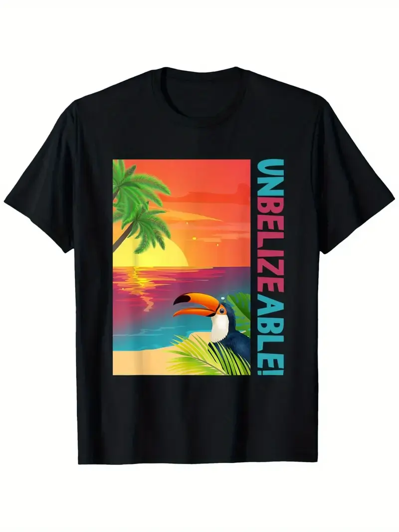Women's Crew Neck Belize Toucan Graphic T-Shirt - 100% Cotton Breathable Fabric, Short Sleeve Casual Everyday Style Top, Shortsleeve, Fit, Round Neck, Soft Cotton, Graphic Print, 3Xl, 4Xl