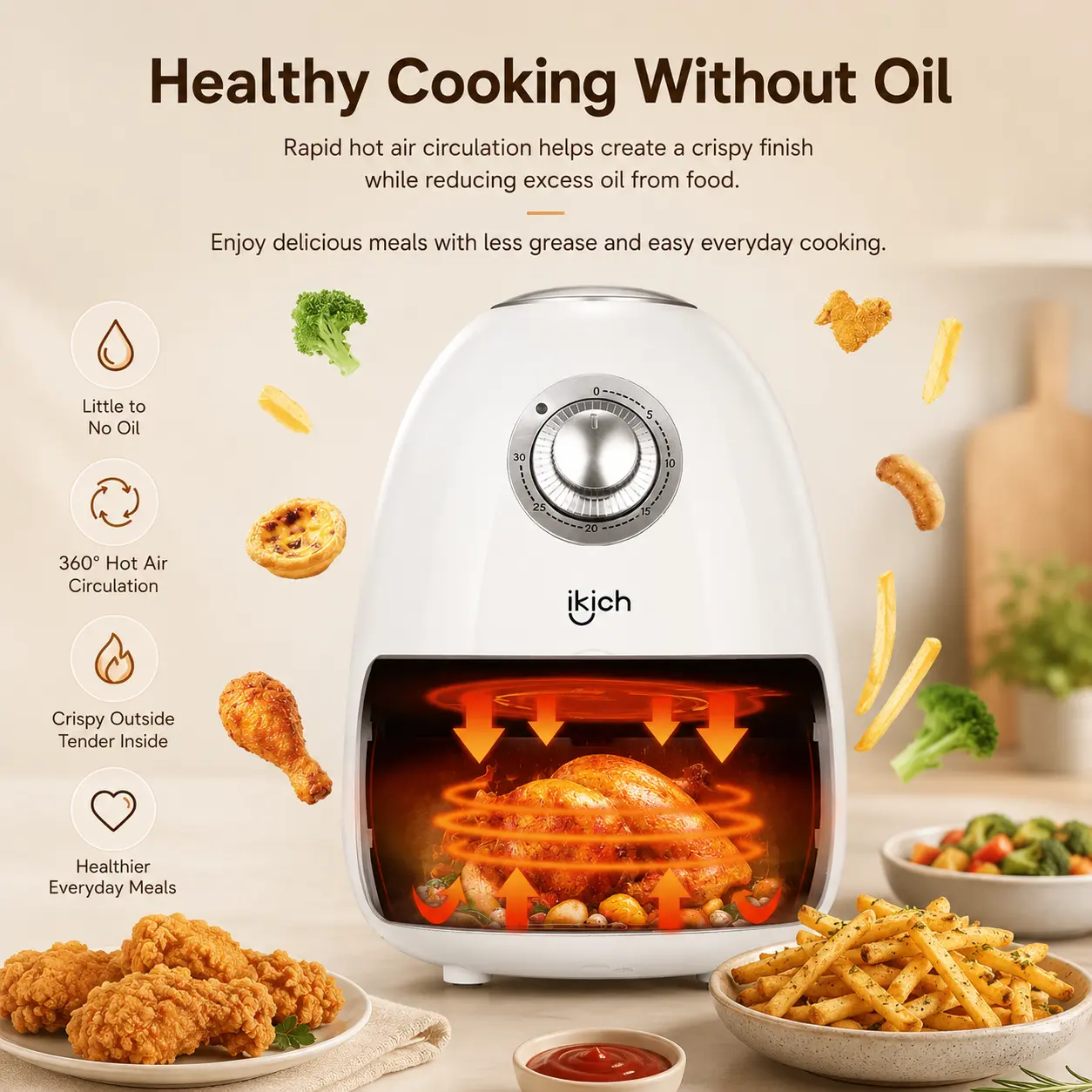 2 Quart Compact Air Fryer, 800W Small Air Fryer with Nonstick Basket, Adjustable Temperature 175°F-400°F, 30 Min Timer, Auto Shutoff, White Countertop Air Fryer for Fries Chicken Snacks