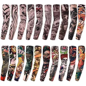 20 Pcs Nylon Spandex Stretch Fabric Temporary Tattoo Arm Sleeves - Seamless Cut, Stretchy Fit, UV Protection Sleeves with Animal & Retro Pattern Prints