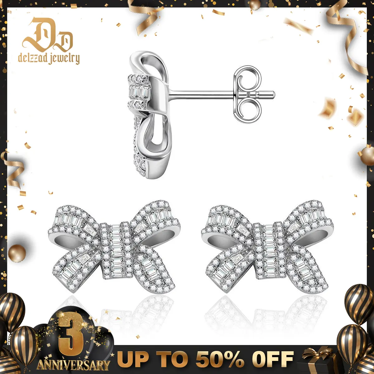 Delzzad Bow Stud Earrings Bow-knot Earrings Synthetic Moissanite Stud Earrings Jewelry S925/Copper Perfect Birthday Mother’s Day Christmas Valentine's Day Gift Wedding Set