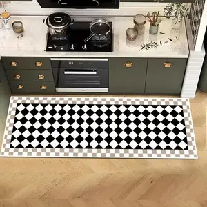 Modern Chessboard Design Long Kitchen Rug Mat, Creative Art Fashion Trendy Luxurious Washable Non-Slip Easy Clean Plush Carpet, Checkered Area Rug