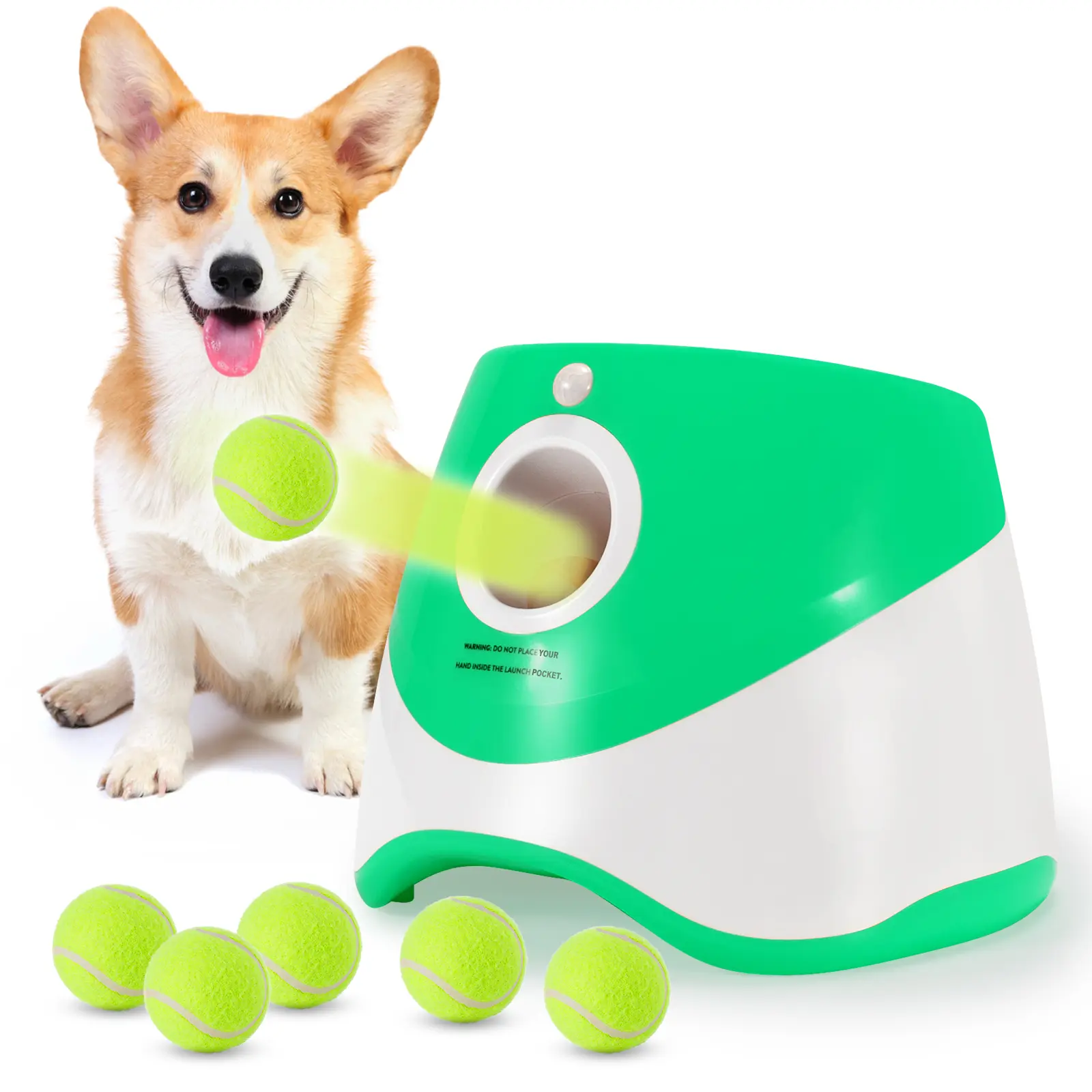 Automatic Dog Ball Launcher for Small-Medium Dogs - 3 Adjustable Distances, 3 x 2-in Mini Tennis Balls, Durable Indoor-Outdoor Interactive Pet Toy
