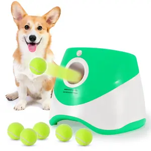 Automatic Dog Ball Launcher for Small-Medium Dogs - 3 Adjustable Distances, 3 x 2-in Mini Tennis Balls, Durable Indoor-Outdoor Interactive Pet Toy