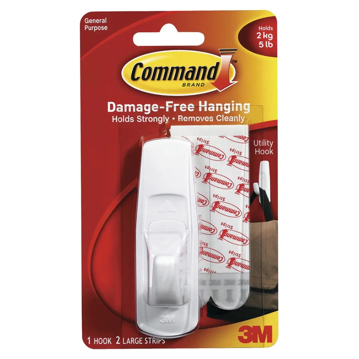 Command 023202 Reusable Utility Hook With Removable Adhesive Strips- Large