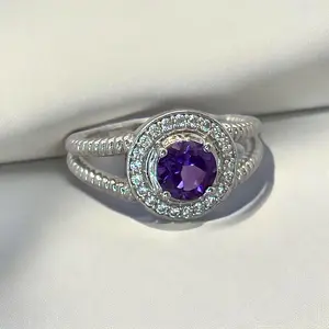 Corona Violeta – Anillo Plata Rodiada 925 con Amatista Natural