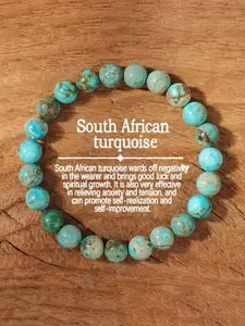 Natural Stone Lake Blue Emperor Jasper Beaded Bracelet, Bohemian Style Unisex Blue Cord, Enhances Self-Confidence & Personal Growth, Bead Bracelets