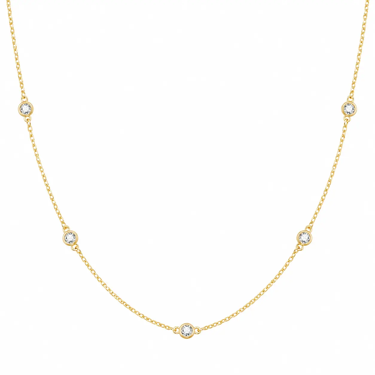 CZ Station Necklace for Women, Dainty Gold & Silver Tone Cubic Zirconia Choker Necklace, Minimalist Layering Chain Jewelry, Sparkling Everyday Necklace, Trendy Gift for Her