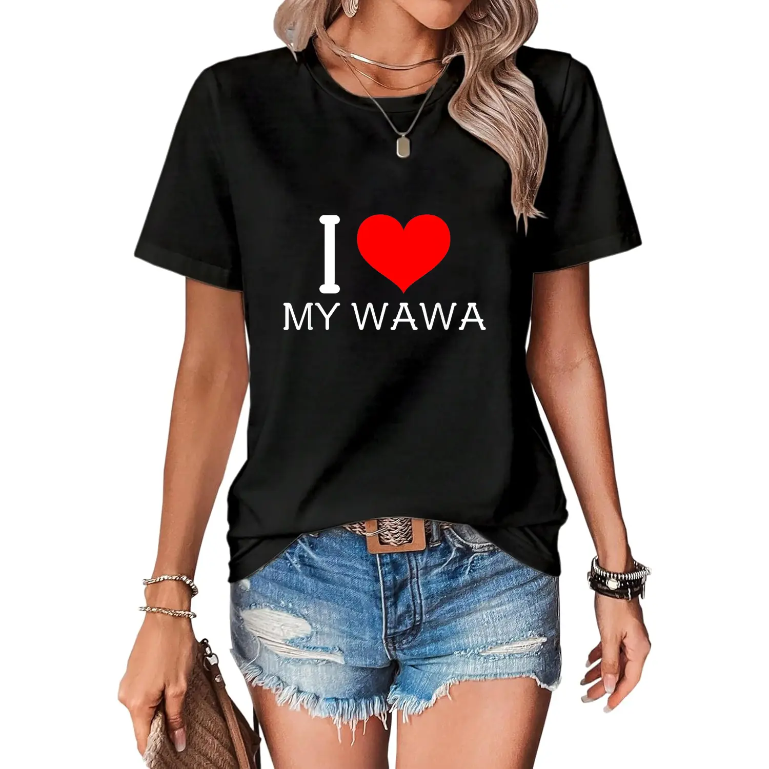 Women's I Heart My Wawa Funny Graphic T-Shirt, Casual Short Sleeve 100% Cotton Top for Everyday Wear, Shortsleeve, Tshirt, Round Neck, Streetwear, Vintage, Lady, Casual Fit