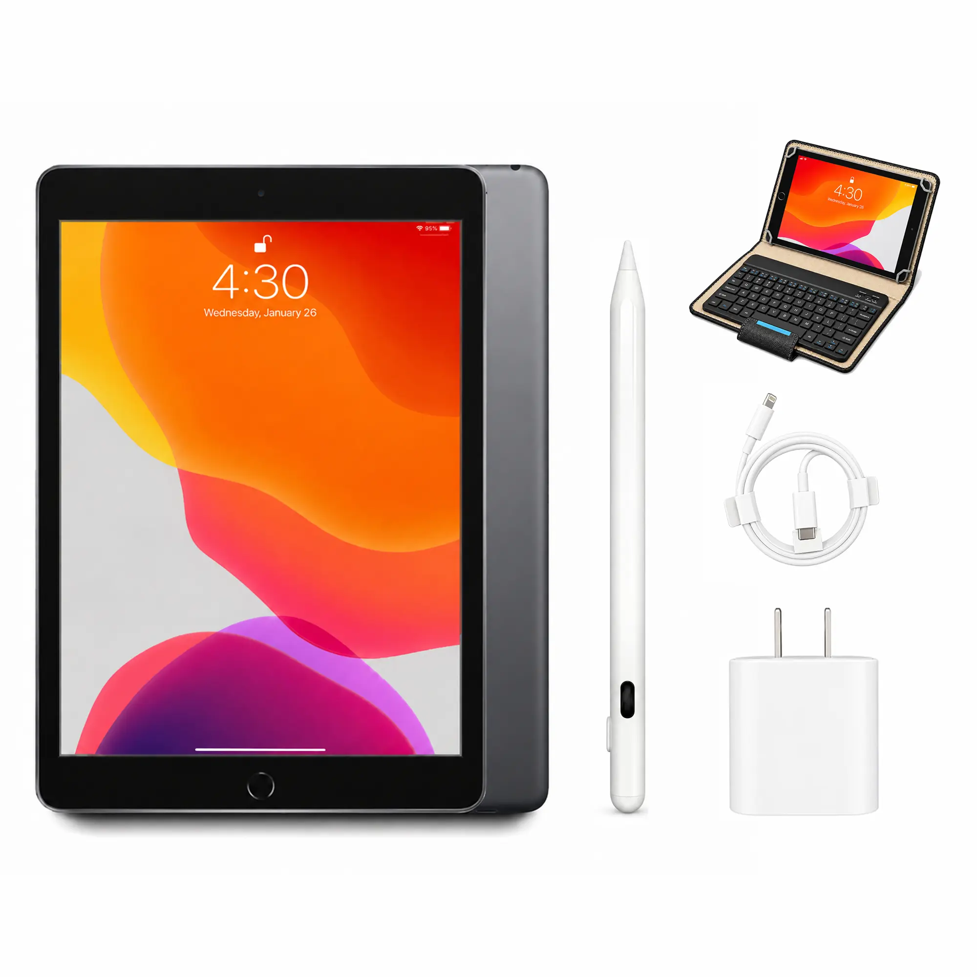 Refurbished Apple iPad 7th Gen （Cellular+WiFi）- Acceptable Condition with Case，Wireless Earbuds，iPad Case+Bluetooth Keyboard，Styus pen with 1 Year Warranty