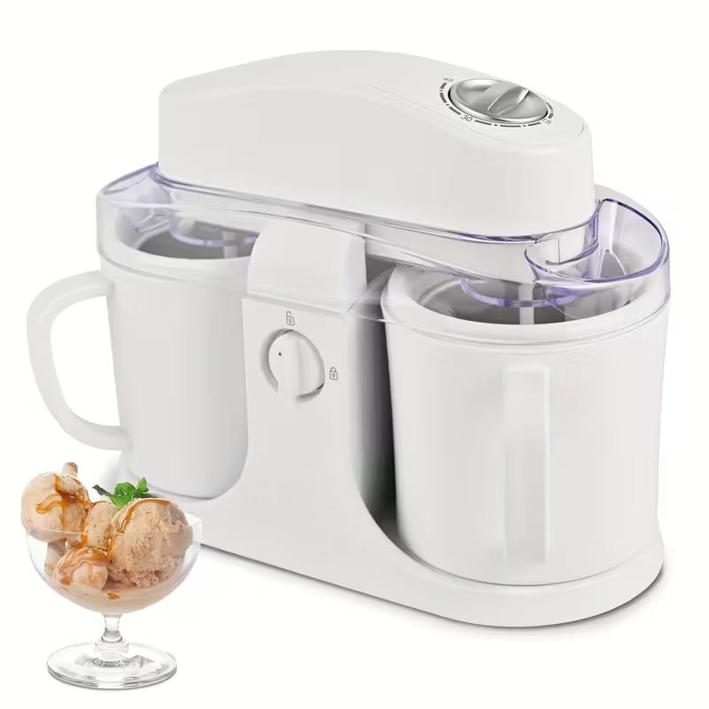 1L Dual-Bowl Ice Cream Maker  – CreamyDelight , Effortless Homemade Ice Cream, Frozen Yogurt & Smoothies, Easy-Clean Detachable Cups, Perfect Gift for Any Occasion .