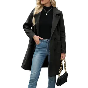 Women's Warm Wool Blend Camel Mid-Long Coat Double-Breasted Notch Lapel Fitted with Scarf Elegant Chic Casual for Daily Office