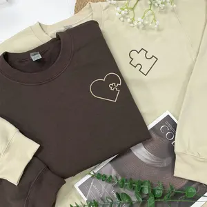 Custom Embroidered You Complete Me Heart Puzzle Matching Sweatshirt for Couples, Matching Couple Sweatshirt, Birthday Gift For Him Her