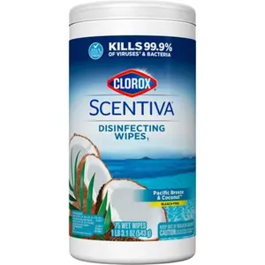 The Clorox CLO60037 Pacific Breeze & Coconut Scent Scentiva Bleach-Free Disinfecting Ready-To-Use Wipes, White - 75 Count