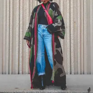 Autumn and Winter Army Green Camouflage Red Striped Women's Big Shawl Thickened Warm Multi functional ScarfRAIMENTRY