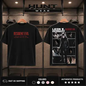 Resident Evil Requiem - Leon S Kennedy RE9 horror Game Tshirt 2 Sided Cotton unisex graphic tees game anime manga movie Menswear Casual gamer merch t-shirt Clothes Top