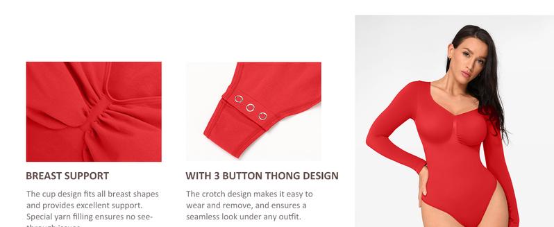 FeelinGirl Women's Seamless Shaping Long Sleeve Thong Comfortable Bodysuit for Tops and Underwear Lady Comfort Basic