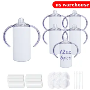 12 Oz Sublimation Sippy Cup 6 Pack 25 Pack, Kids Sublimation Sippy Tumblers flask , Stainless Steel Sublimation Todder Water Bottle Double Walled Insulated with Handle Drinkware Lid Straw
