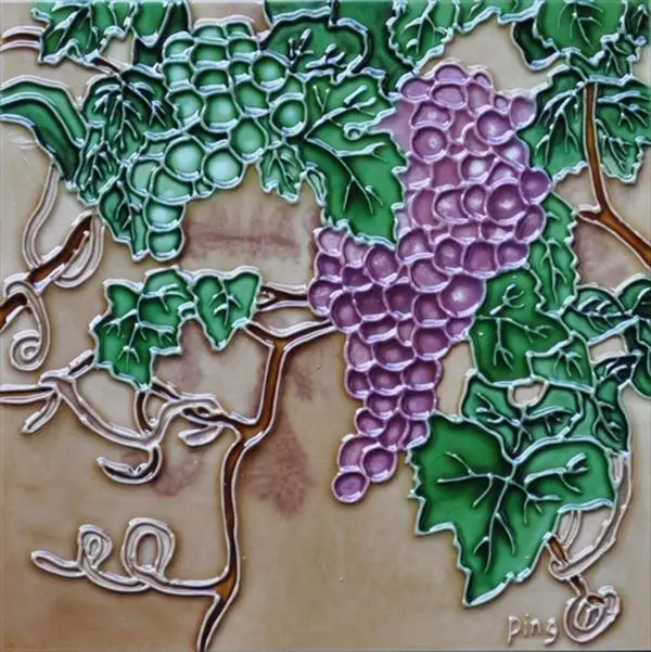 Continental Art Center BD-0121 8 x 8 in. Green & Purple Grapes Ceramic Art Tile