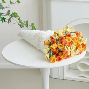 Crochet Flower Bouquet Throw Blanket,  Knitted Blanket with , Cute Romantic  for Her Girlfriend Mom Mother's Day Valentine Wedding Anniversary Birthday, Orange 40 Inches