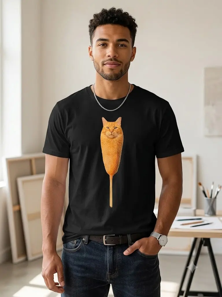 Corndog Cat Meme T Shirt Mens All Weather Comfortable Soft Short Sleeved Shirt Fun Short Sleeved Shirt Breathable Fabric
