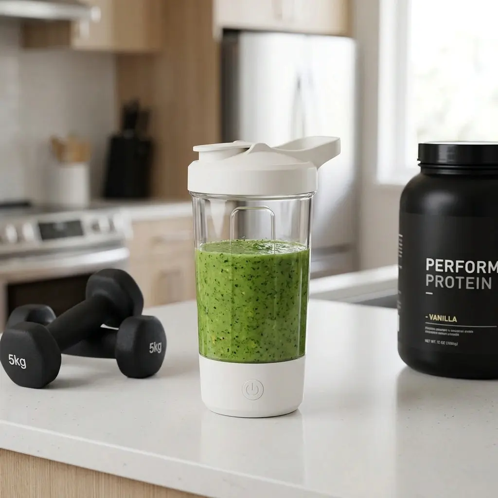 PrimeFit Electric Protein Shaker Bottle – 450ml Self-Mixing Rechargeable Sports Cup
