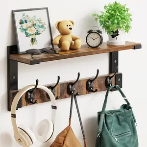 Oraich Wall Hooks with Shelf, Coat Rack Wall Mount for Coat Backpack Key Clothes Hanger, Wall Floating Shelf Hanging in Entryway, Living Room, Bathroom, Bedroom, Kitchen
