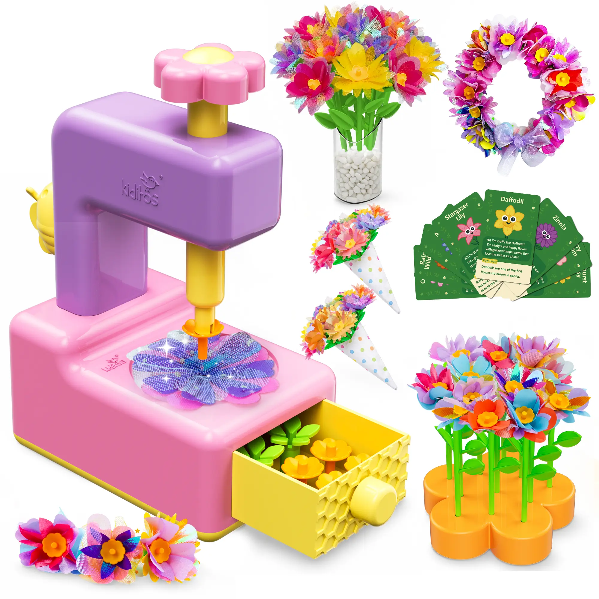 Kiditos DIY Fabric Flower Bouquet Craft Kit for Kids, Build-a-Bouquet Toy with Vases & Flower Cards, Summer Craft Gift Toy Ages 3+ #SummerVibes