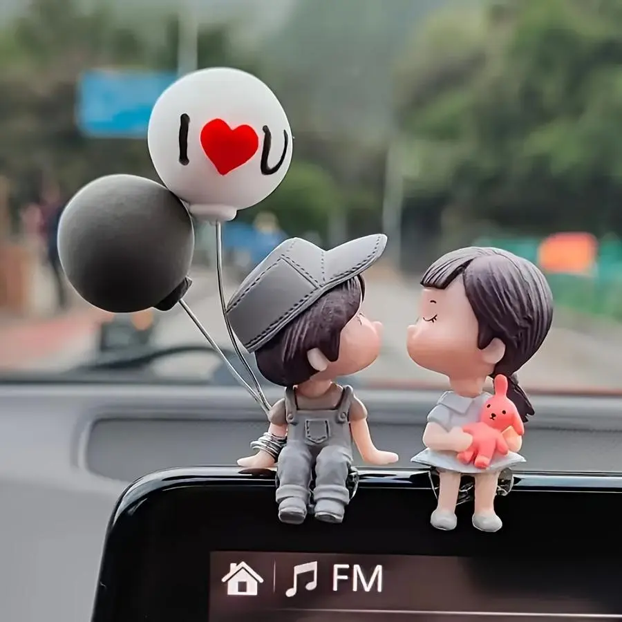 1PC Car balloon couple ornament, in car couple balloon pendant, car cartoon figurine decoration, home ornament for girls